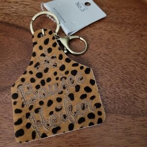 Cow Ear Tag Keychain or Purse Charm Leopard Print